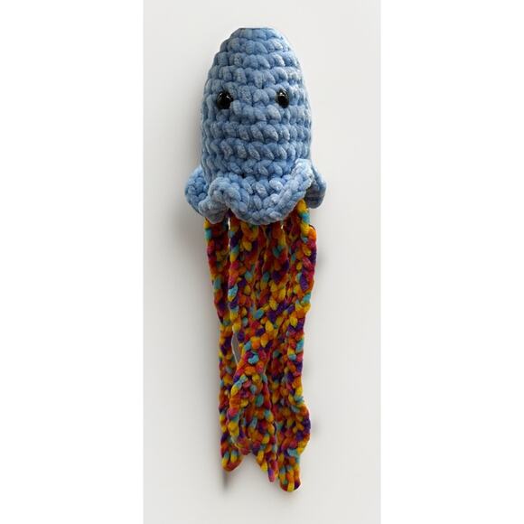 Handmade Crocheted Amigurumi Blue Squid With Multicolored Tentacles {TT} - Picture 1 of 10